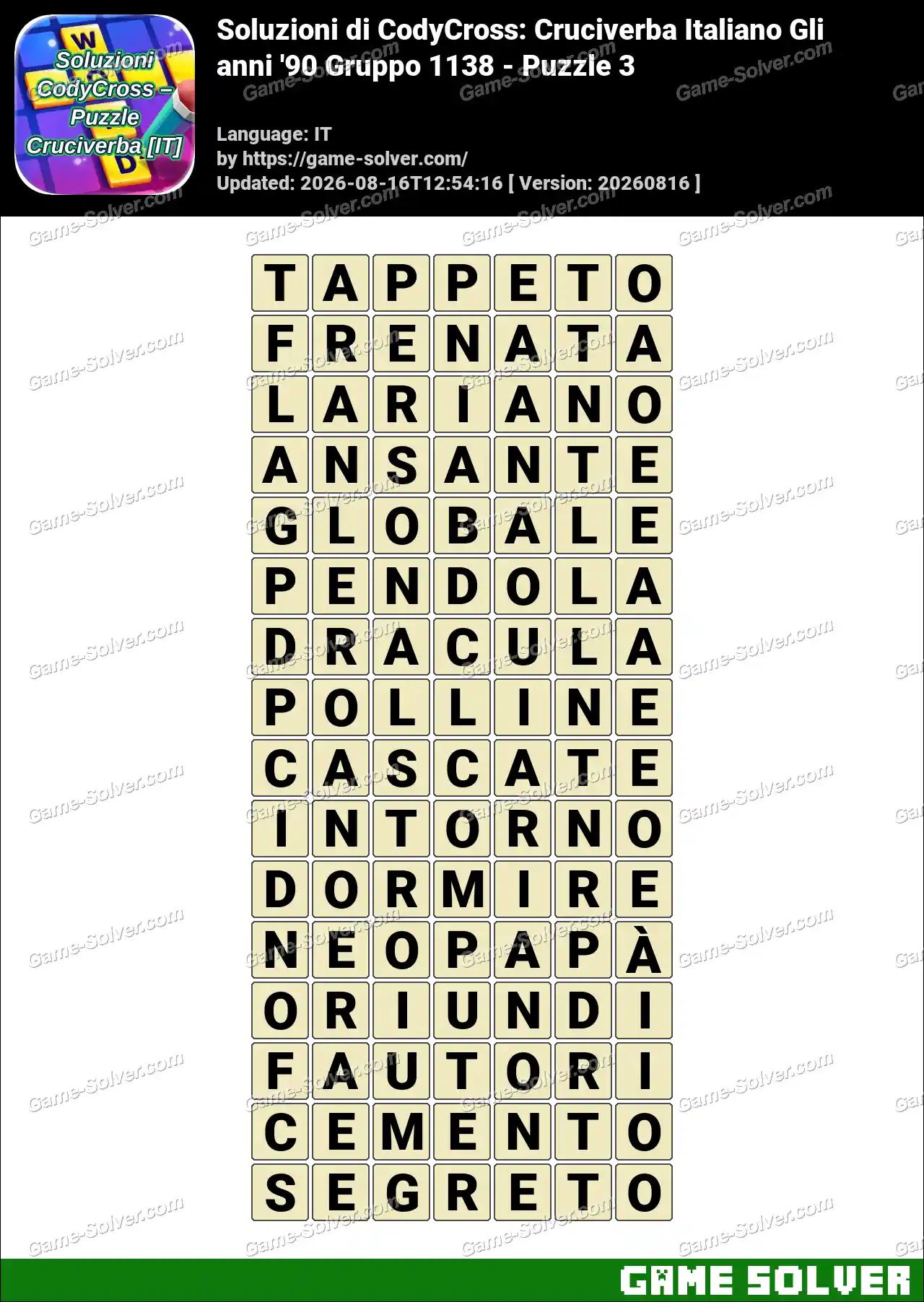 Soluzioni di CodyCross: Cruciverba Italiano Gli anni ’90 Gruppo 1138 – Puzzle 3